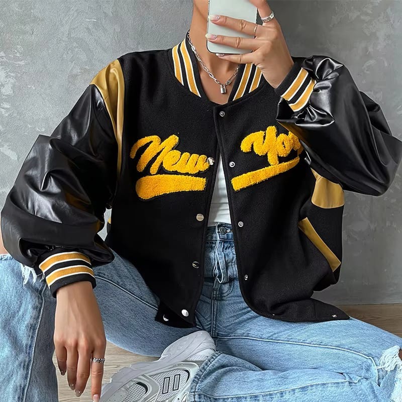 Black faux Versity jacket