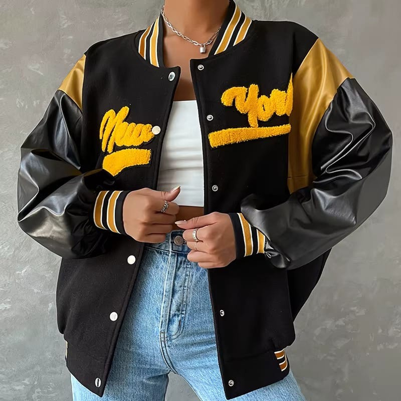 Black faux Versity jacket