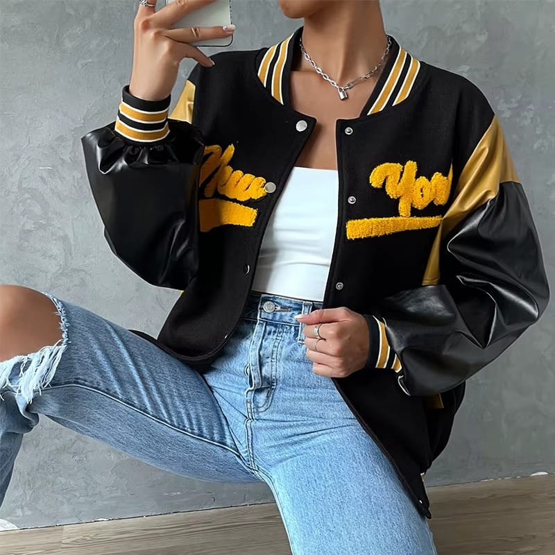 Black faux Versity jacket
